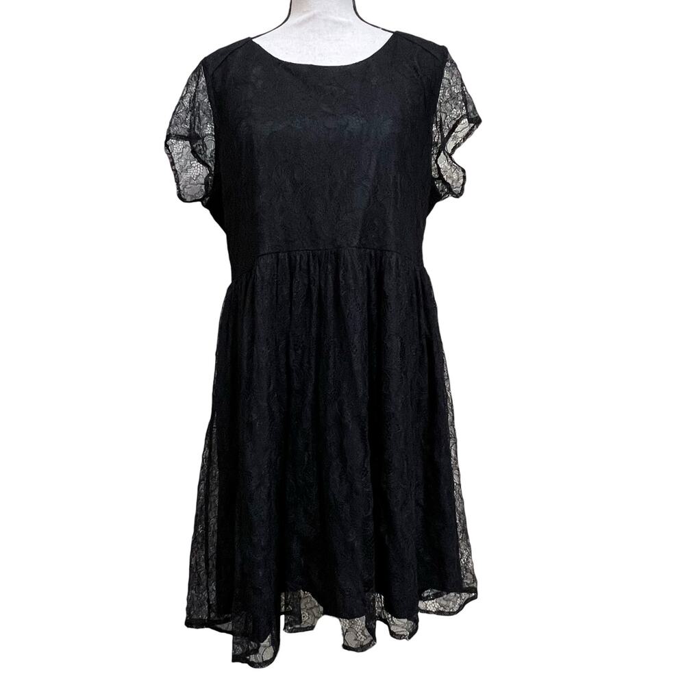 Forever 21 Black Lace Dress XL Fit Flare Short Sleeve Goth Party Mini